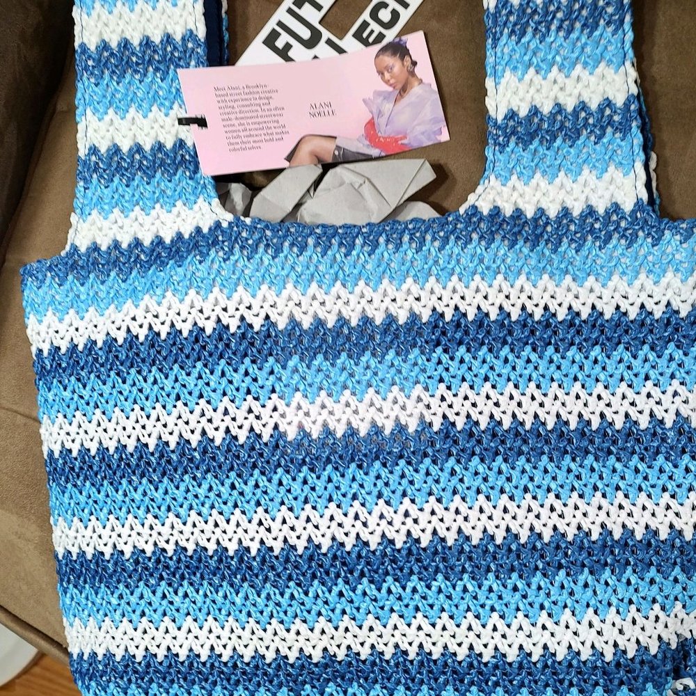 Chevron Print Striped Bag - Future Collective w/Alani Noelle Color: Blue & White
